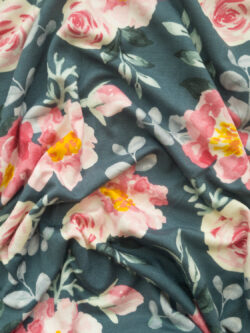 Designer Deadstock - Modal/Spandex Jersey – Watercolor Roses - Teal/Blush
