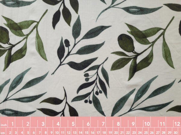 Designer Deadstock - Modal/Spandex Jersey – Watercolor Leaves - White/Green