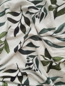 Designer Deadstock - Modal/Spandex Jersey – Watercolor Leaves - White/Green