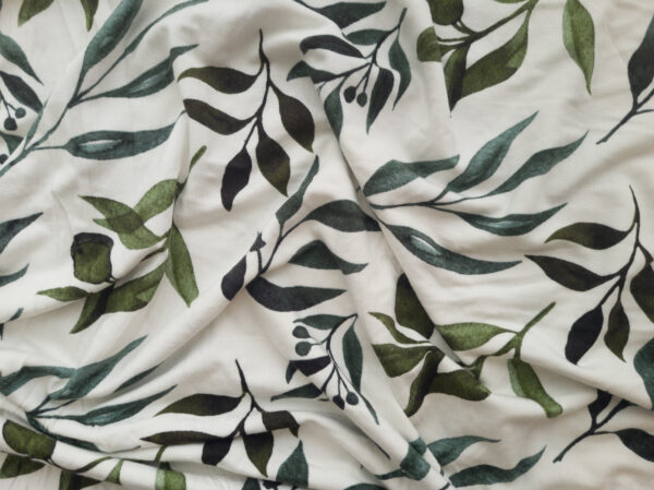 Designer Deadstock - Modal/Spandex Jersey – Watercolor Leaves - White/Green