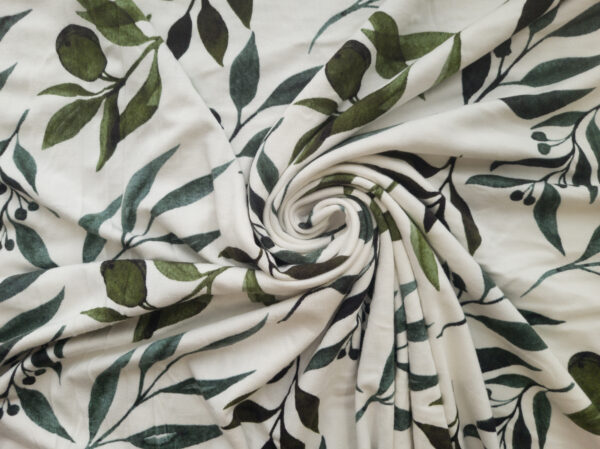 Designer Deadstock - Modal/Spandex Jersey – Watercolor Leaves - White/Green