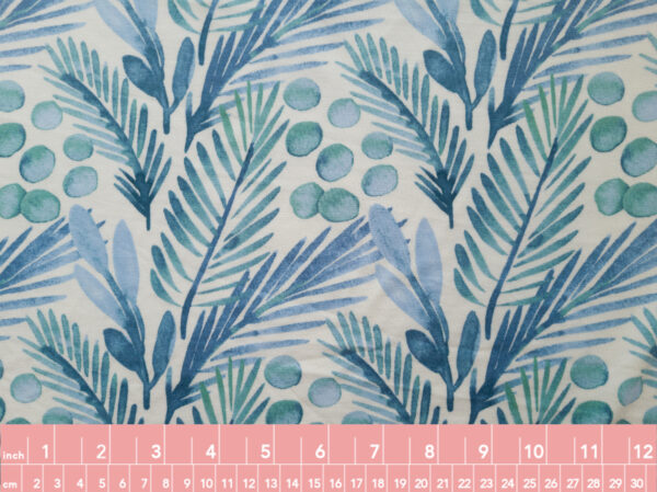 Designer Deadstock - Modal/Spandex Jersey – Ferns & Fronds - Ivory/Teal