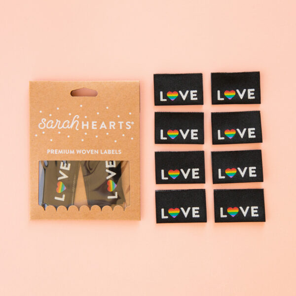 Sarah Hearts Garment Labels - Love Pride Heart - 8 pack
