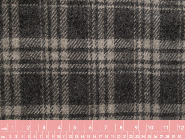 British Designer Deadstock – Wool Coating – Tweed Plaid - Grey/Cream