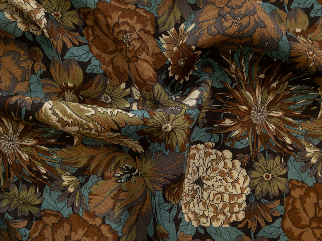 European Designer Deadstock – Wool Challis – Earth Tone Floral