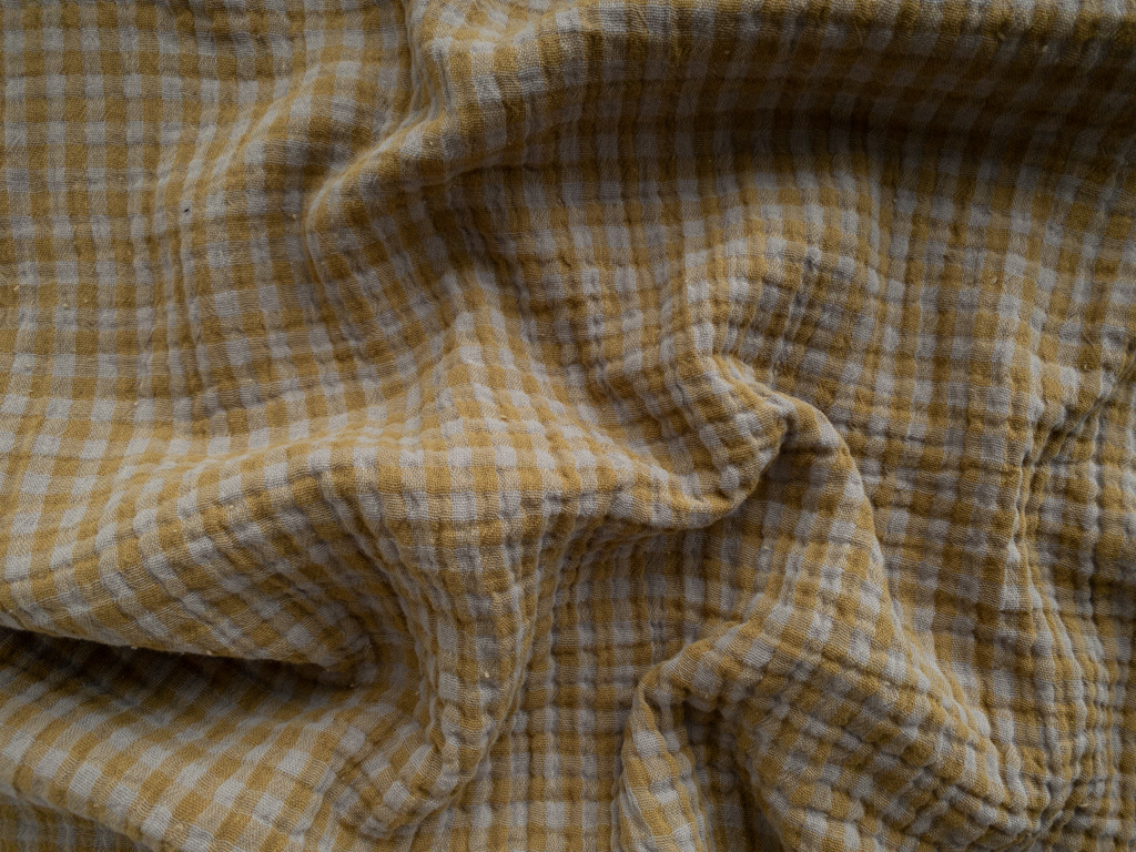 Organic Cotton Yarn Dyed Double Gauze - Check - Fog/Pistachio Organic Cotton Yarn Dyed Double Gauze - Check - Fog/Pistachio