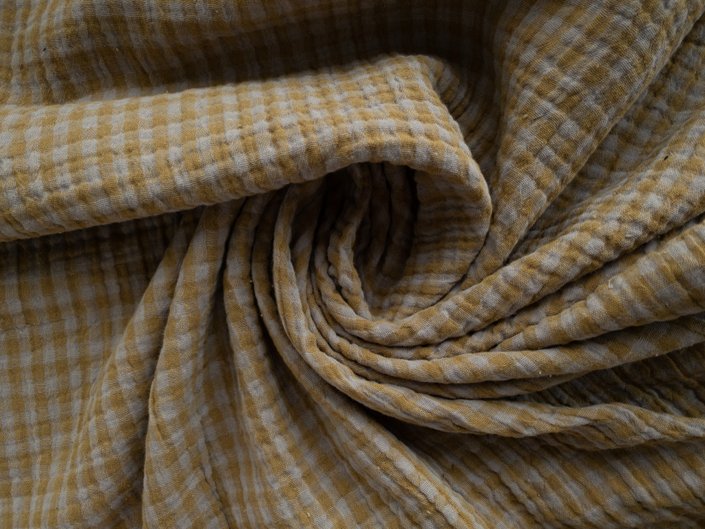 Organic Cotton Yarn Dyed Double Gauze - Check - Fog/Pistachio Organic Cotton Yarn Dyed Double Gauze - Check - Fog/Pistachio
