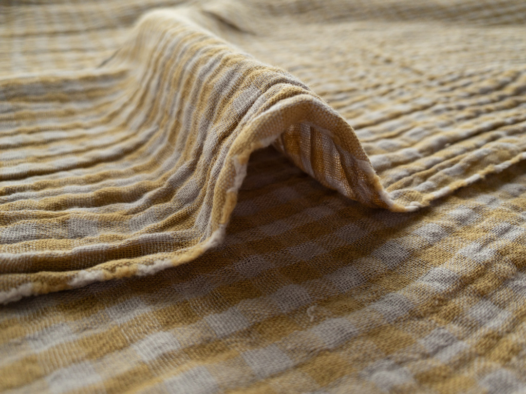 Organic Cotton Yarn Dyed Double Gauze - Check - Fog/Pistachio Organic Cotton Yarn Dyed Double Gauze - Check - Fog/Pistachio