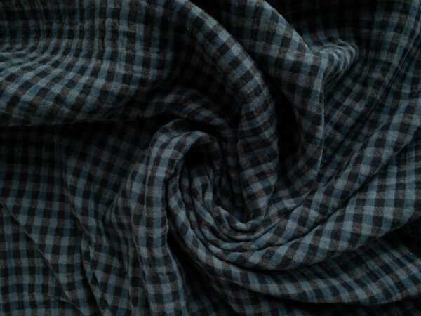 Organic Cotton Double Gauze - Yarn Dyed Gingham - Midnight/Denim