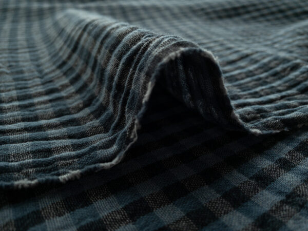 Organic Cotton Double Gauze - Yarn Dyed Gingham - Midnight/Denim