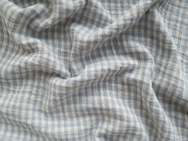 Organic Cotton Double Gauze - Yarn Dyed Gingham - Mist/Ivory