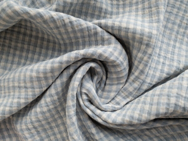 Organic Cotton Double Gauze - Yarn Dyed Gingham - Mist/Ivory