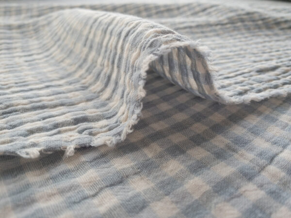 Organic Cotton Double Gauze - Yarn Dyed Gingham - Mist/Ivory