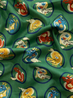 Japanese Cotton Sheeting - Dragon Bubble - Green/Metallic