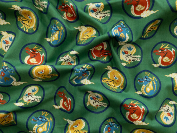 Japanese Cotton Sheeting - Dragon Bubble - Green/Metallic