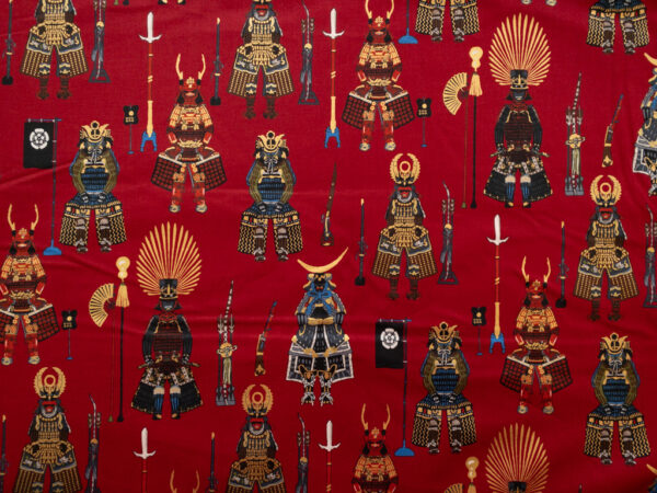 Japanese Cotton Sheeting - Samurai - Red/Metallic