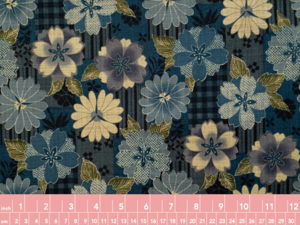 Japanese Cotton Dobby - Wagara Collage Floral - Blue