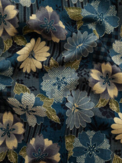 Japanese Cotton Dobby - Wagara Collage Floral - Blue