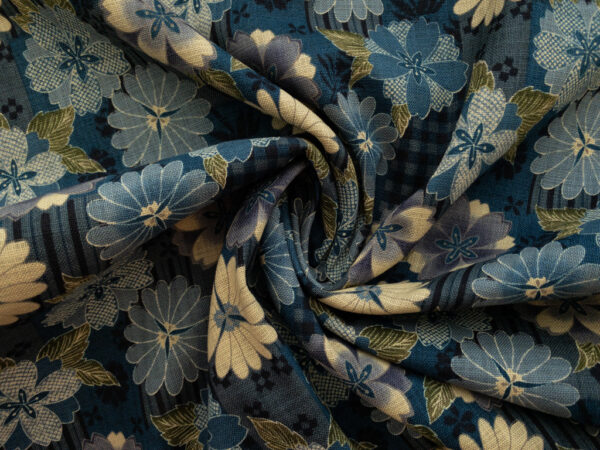 Japanese Cotton Dobby - Wagara Collage Floral - Blue