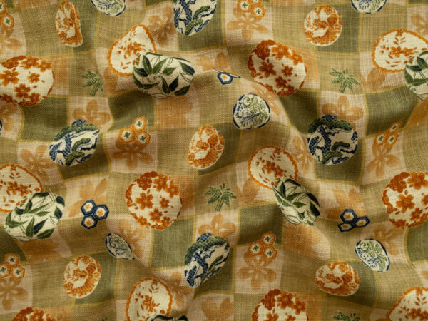 Japanese Cotton Dobby - Checks & Circles - Green/Yellow