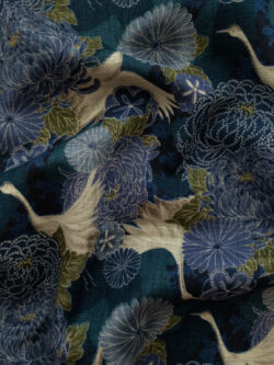 Japanese Cotton Dobby - Cranes & Blossoms - Blue