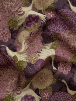 Japanese Cotton Dobby - Cranes & Blossoms - Purple