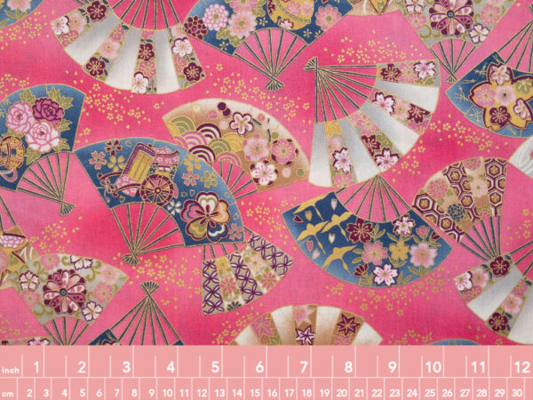 Japanese Cotton Sheeting - Fans - Metallic Pink