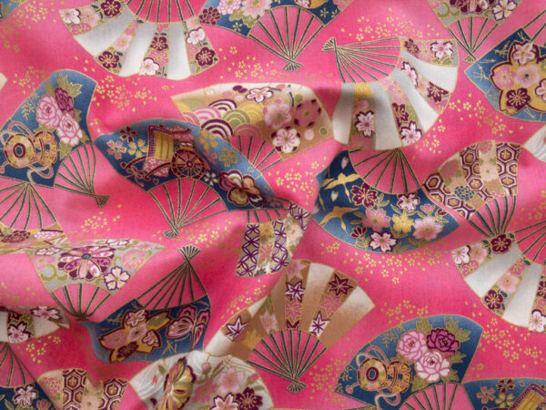 Japanese Cotton Sheeting - Fans - Metallic Pink