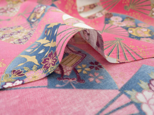 Japanese Cotton Sheeting - Fans - Metallic Pink