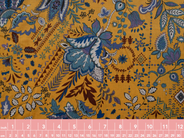 Japanese Cotton Lawn - Paisley Floral - Mustard