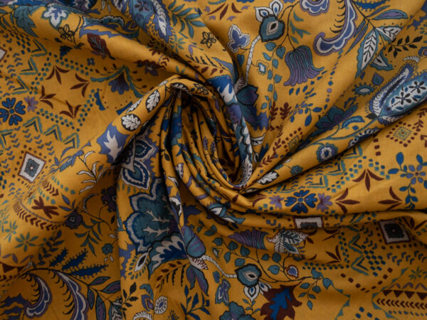 Japanese Cotton Lawn - Paisley Floral - Mustard