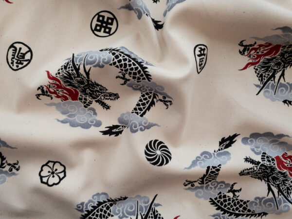 Japanese Cotton Oxford - Dragons - Natural