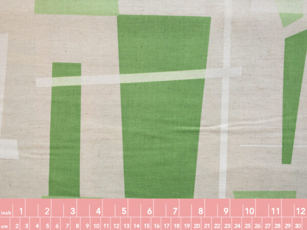 Japanese Cotton/Linen Sheeting – Geometric - Apple Green/Natural