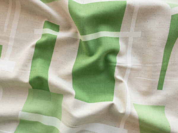 Japanese Cotton/Linen Sheeting – Geometric - Apple Green/Natural