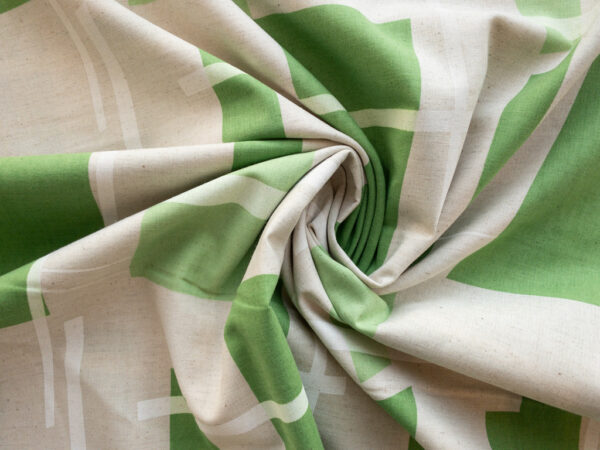 Japanese Cotton/Linen Sheeting – Geometric - Apple Green/Natural