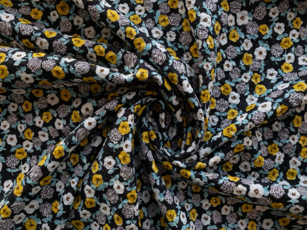 Japanese Cotton Seersucker Lawn - Ditsy Animal Floral - Black