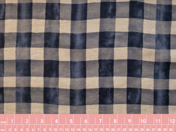 Japanese Linen/Cotton Twill - Watercolor Check - Navy Blue