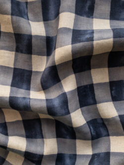 Japanese Linen/Cotton Twill - Watercolor Check - Navy Blue
