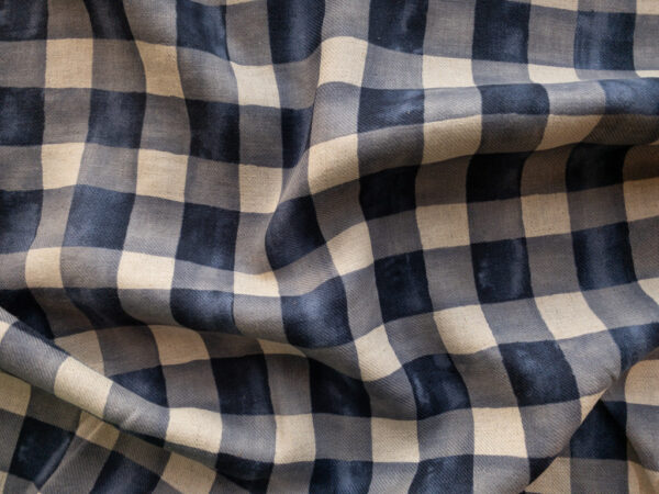 Japanese Linen/Cotton Twill - Watercolor Check - Navy Blue