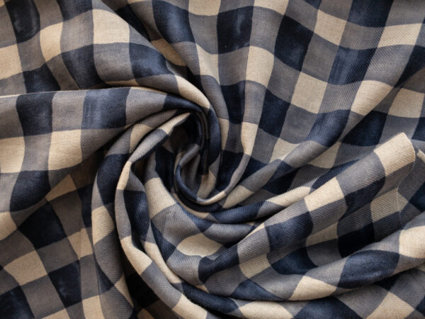 Japanese Linen/Cotton Twill - Watercolor Check - Navy Blue