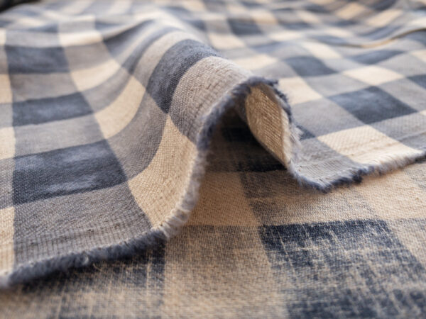 Japanese Linen/Cotton Twill - Watercolor Check - Navy Blue