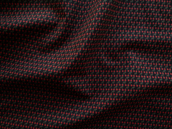 Japanese Cotton/Linen Canvas – Cherries - Black/Red