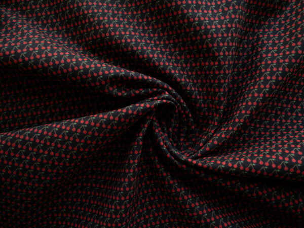 Japanese Cotton/Linen Canvas – Cherries - Black/Red