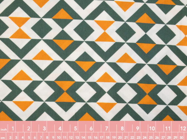 European Designer Deadstock - Rayon Challis - Chevron Blocks - Green/Gold