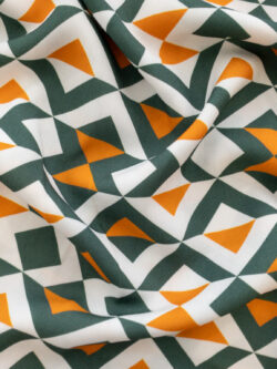 European Designer Deadstock - Rayon Challis - Chevron Blocks - Green/Gold