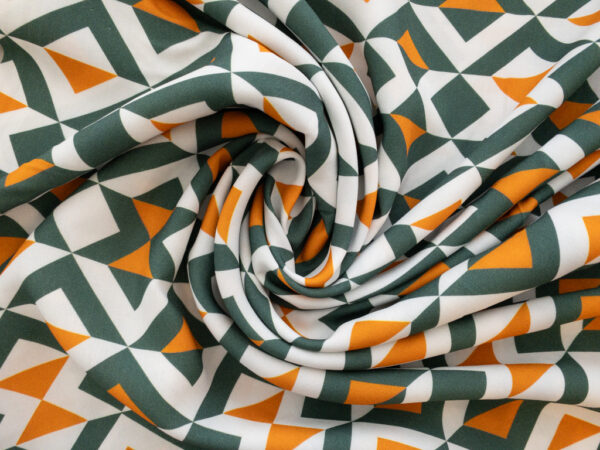 European Designer Deadstock - Rayon Challis - Chevron Blocks - Green/Gold