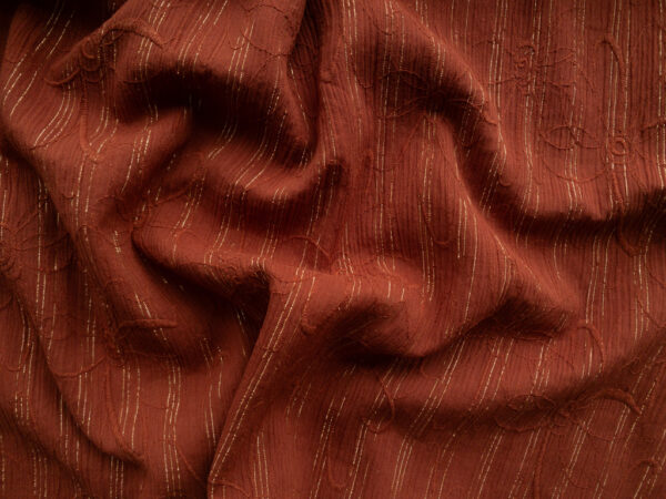 Designer Deadstock - Embroidered Cotton/Lurex Gauze - Rust/Gold