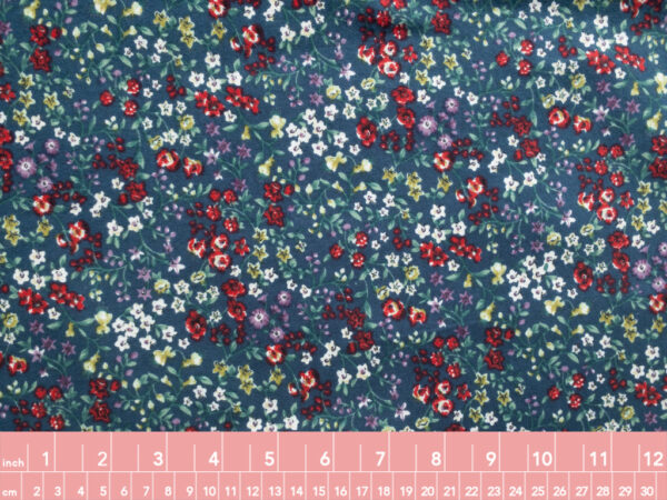 European Designer Deadstock – Viscose Brushed Twill - Happy Floral - Red/Blue