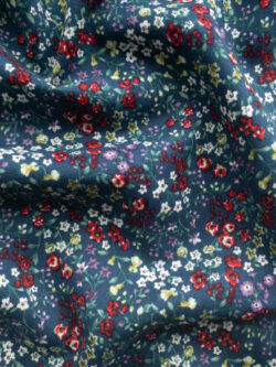 European Designer Deadstock – Viscose Brushed Twill - Happy Floral - Red/Blue