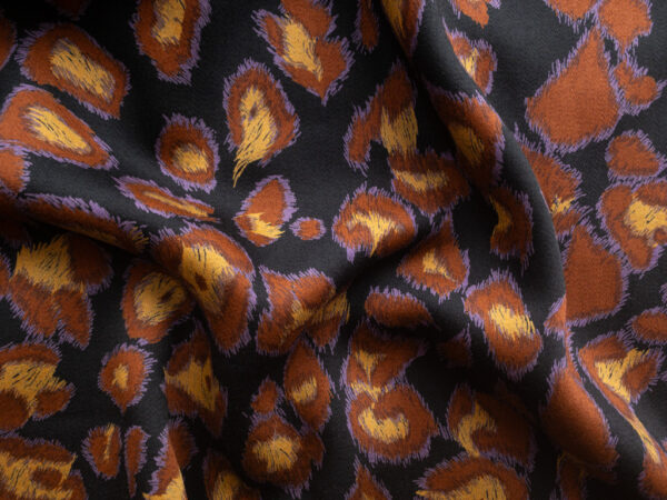 European Designer Deadstock - Wool Sateen - Animal Spots - Orange/Violet